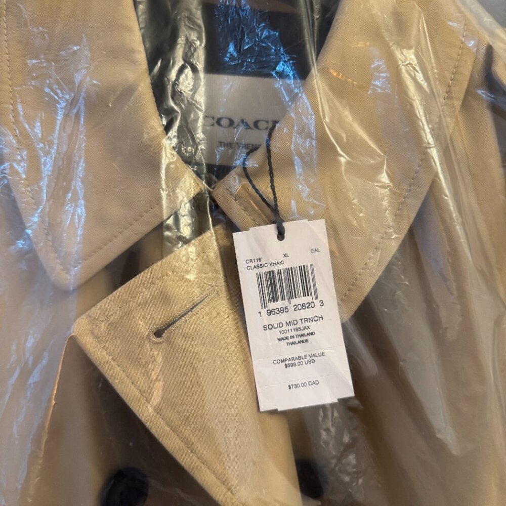 Coach Solid Mid Trench Coat NWT Khaki - Picture 5 of 7